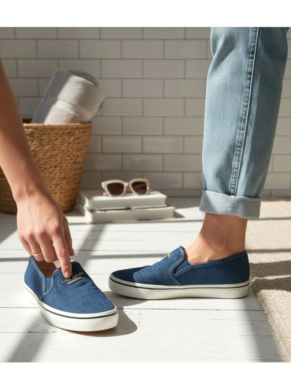 Kate Spade Womens Denim Slip-On Sneakers Casual Comfortable Shoes